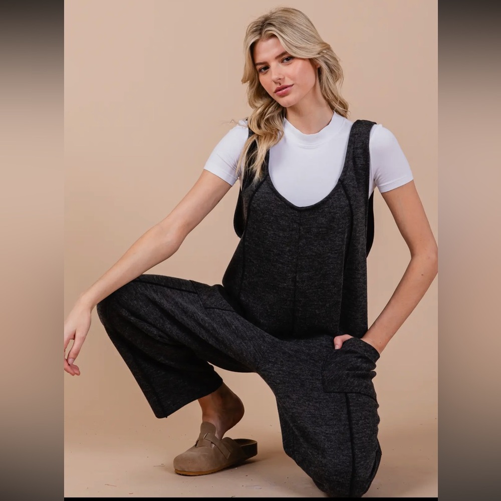 Solid Knit Front Pocket Jumpsuit